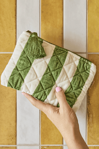 Kip and Co  Moss Stripe Velvet Cosmetics Purse