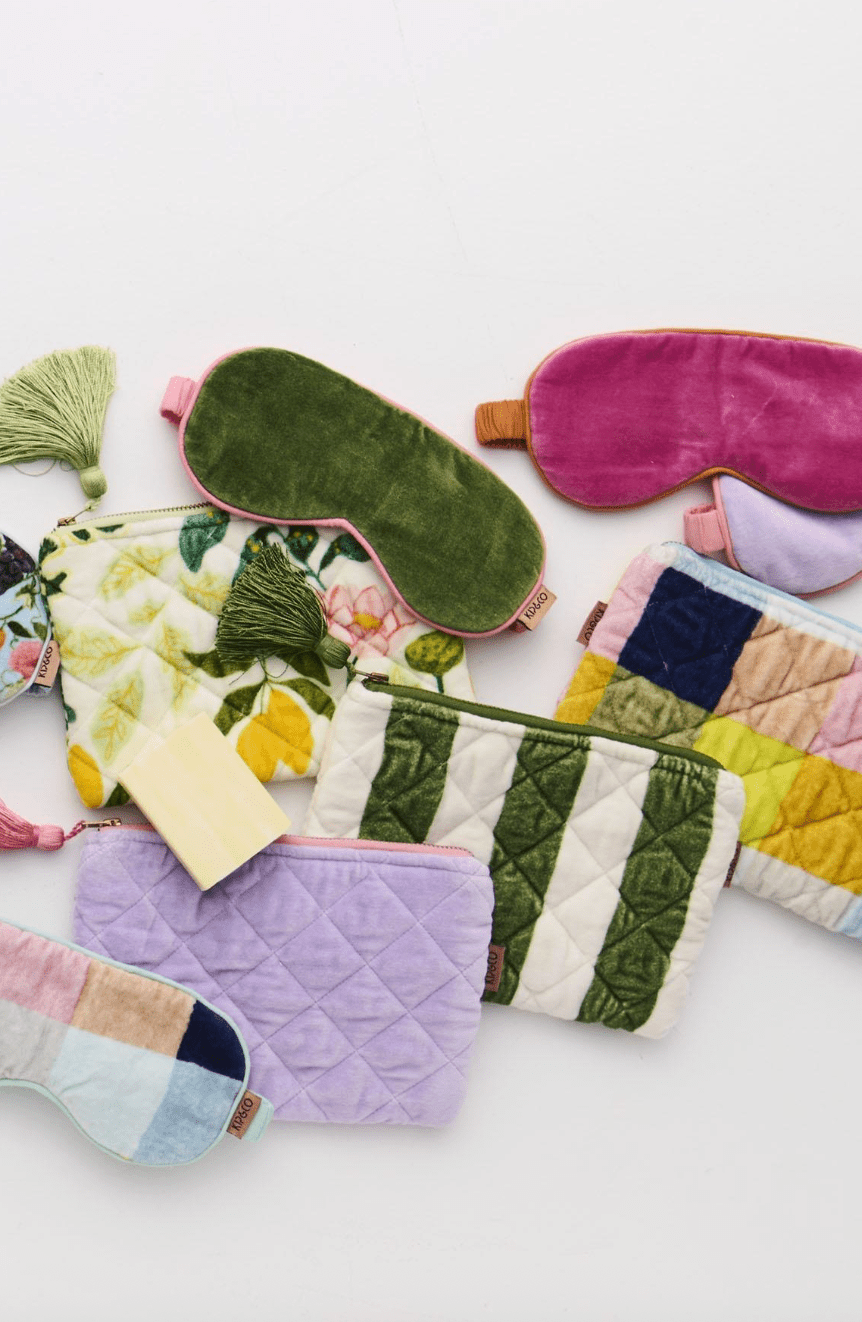 Kip and Co  Moss Stripe Velvet Cosmetics Purse