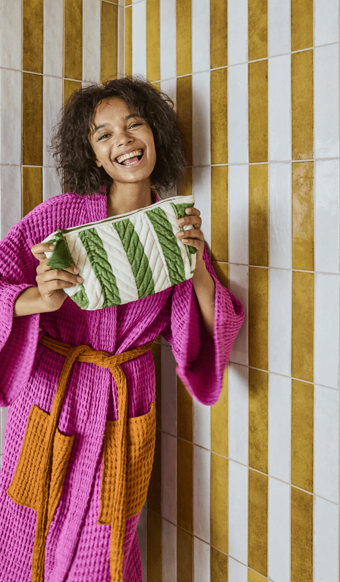 Kip and Co Moss Stripe Velvet Toiletry Bag