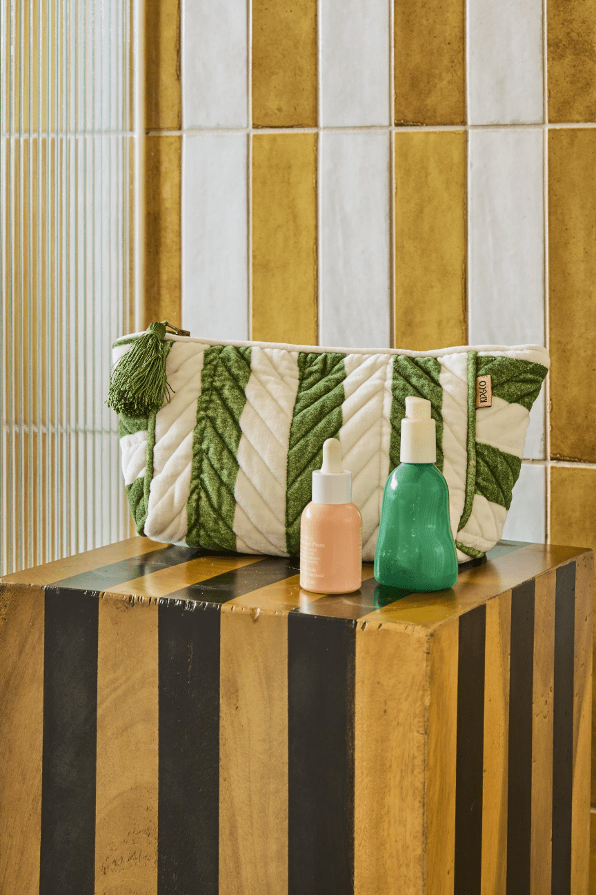 Kip and Co Moss Stripe Velvet Toiletry Bag