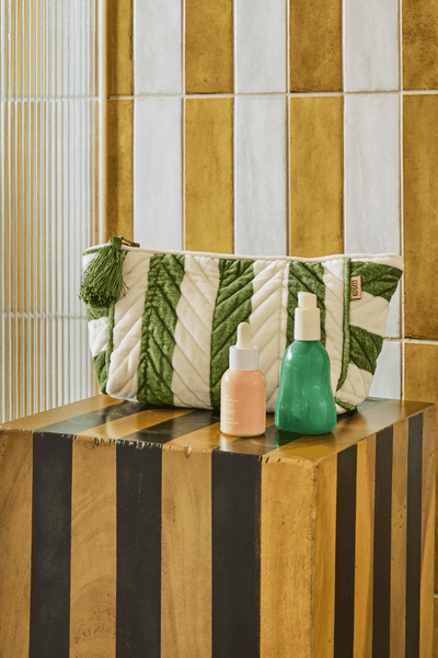 Kip and Co Moss Stripe Velvet Toiletry Bag