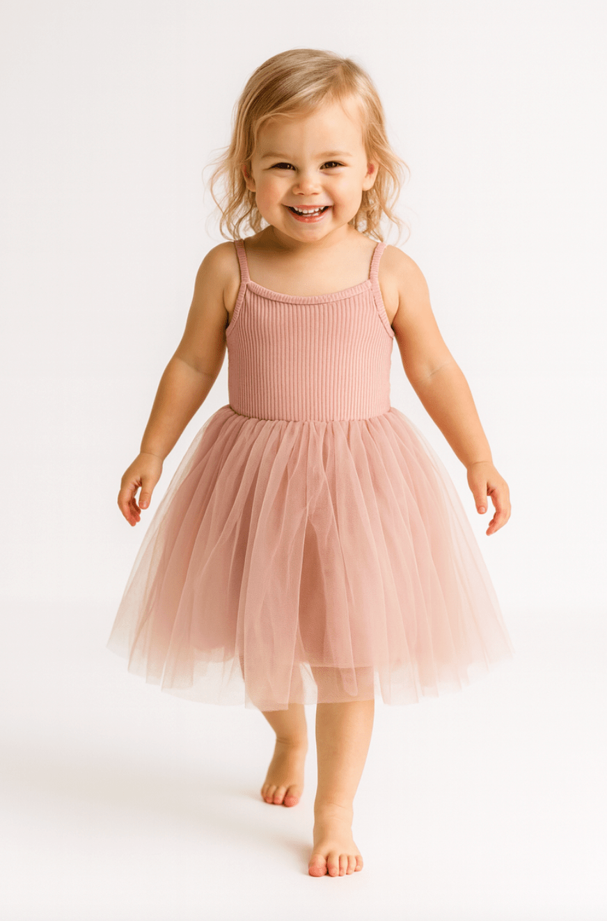 Confetti Kids Ribbed Tulle Dress Dusty Pink