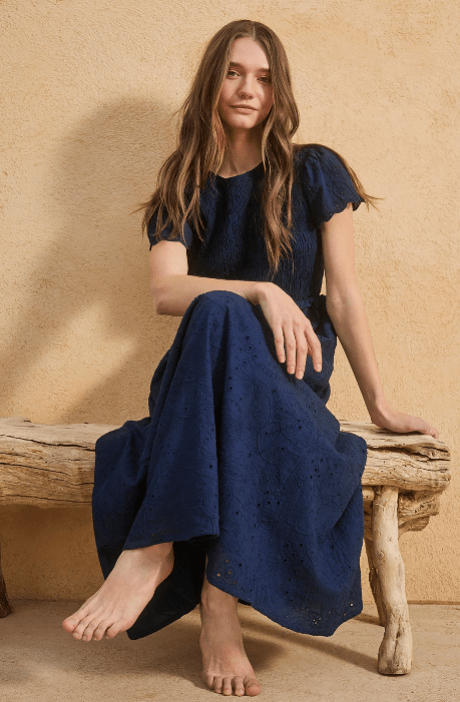 Indi and Cold Schiffli Embroidery Navy Dress