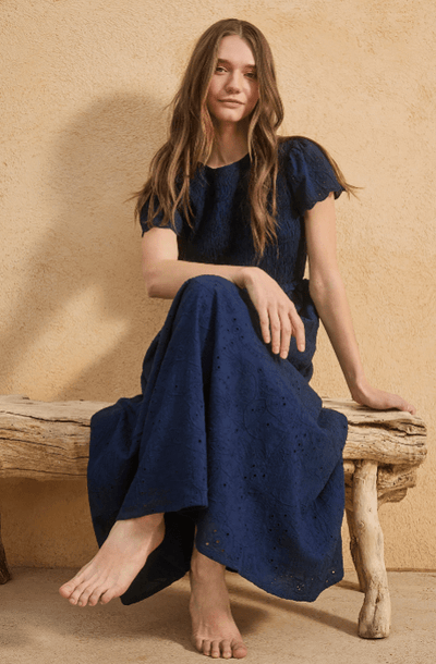 Indi and Cold Schiffli Embroidery Navy Dress