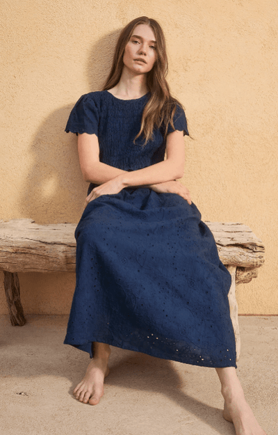 Indi and Cold Schiffli Embroidery Navy Dress