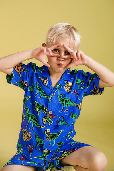 Rock Your Kid Printed Shirt Dino Blue