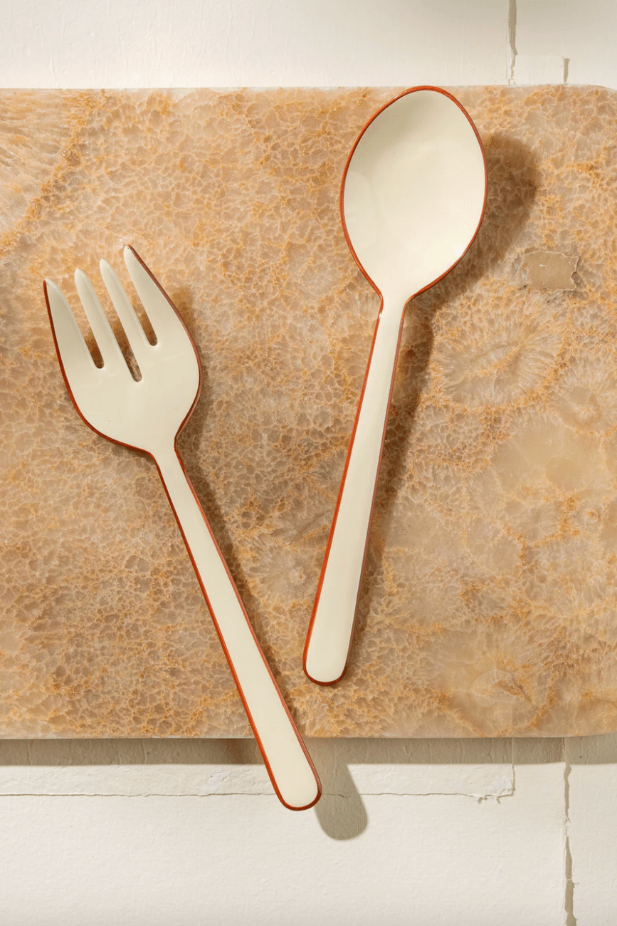 Alder Enamel Salad Servers Cream