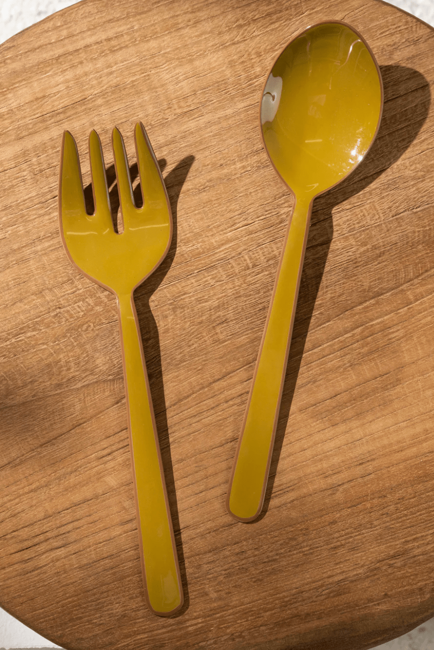 Alder Enamel Salad Servers Olive