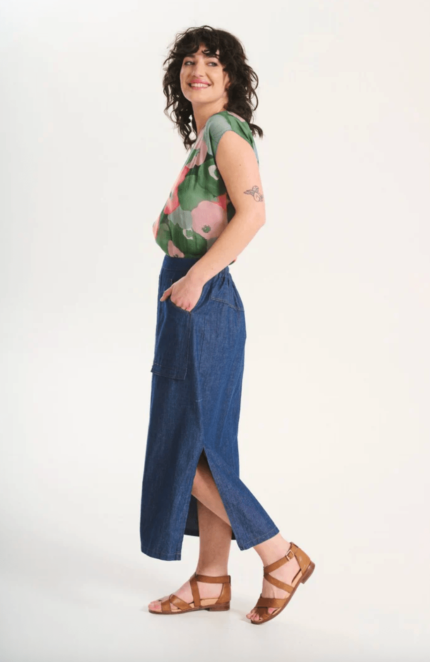 Olga De Polga Cardiff Skirt Light Wash in Cotton/Linen Denim