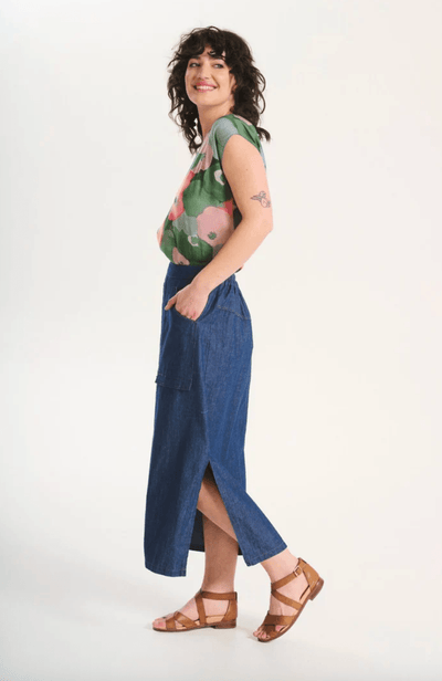 Olga De Polga Cardiff Skirt Light Wash in Cotton/Linen Denim