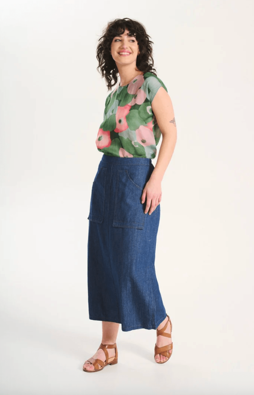 Olga De Polga Cardiff Skirt Light Wash in Cotton/Linen Denim