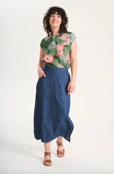 Olga De Polga Cardiff Skirt Light Wash in Cotton/Linen Denim