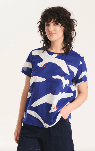 Olga De Polga Flock Top Blue in Cotton Voile