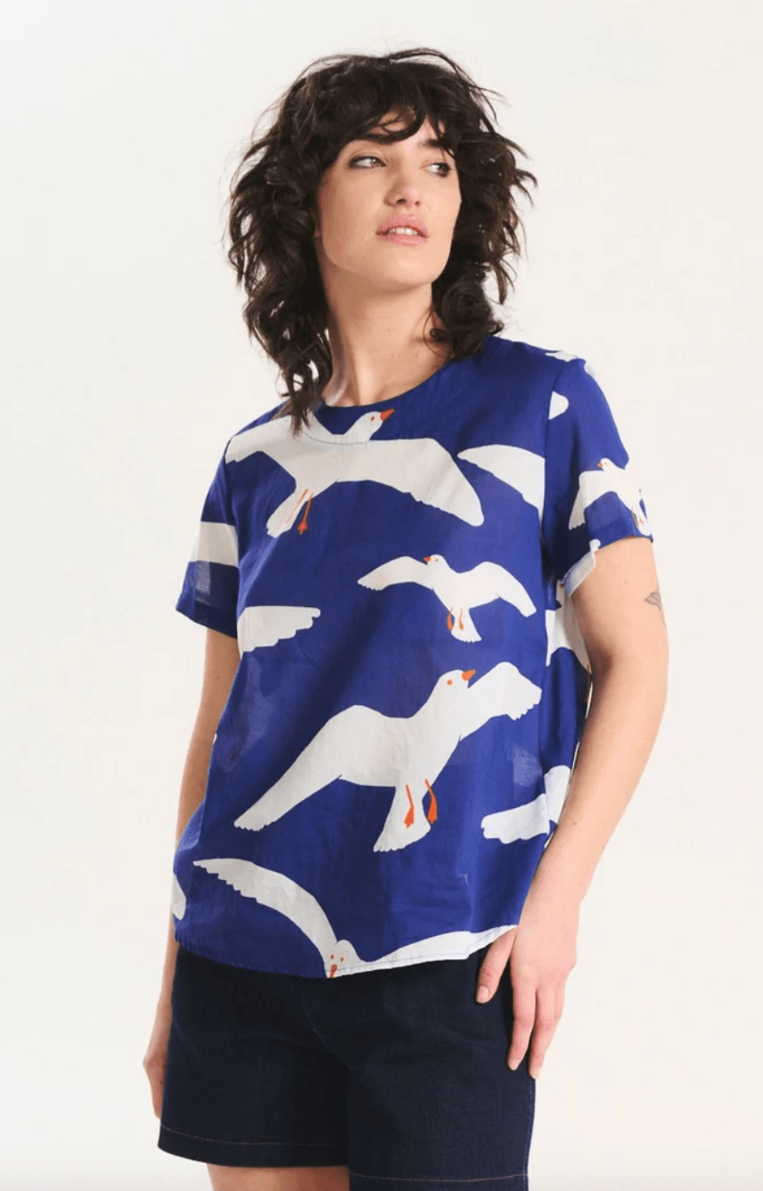 Olga De Polga Flock Top Blue in Cotton Voile