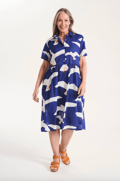Olga De Polga Flock Villa Dress Long Blue in Cotton Voile