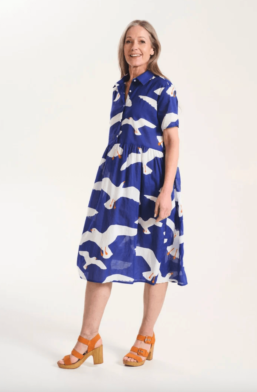 Olga De Polga Flock Villa Dress Long Blue in Cotton Voile