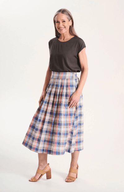 Olga De Polga Tangier Plaid Skirt Pink in Linen/Cotton
