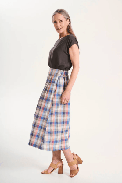 Olga De Polga Tangier Plaid Skirt Pink in Linen/Cotton