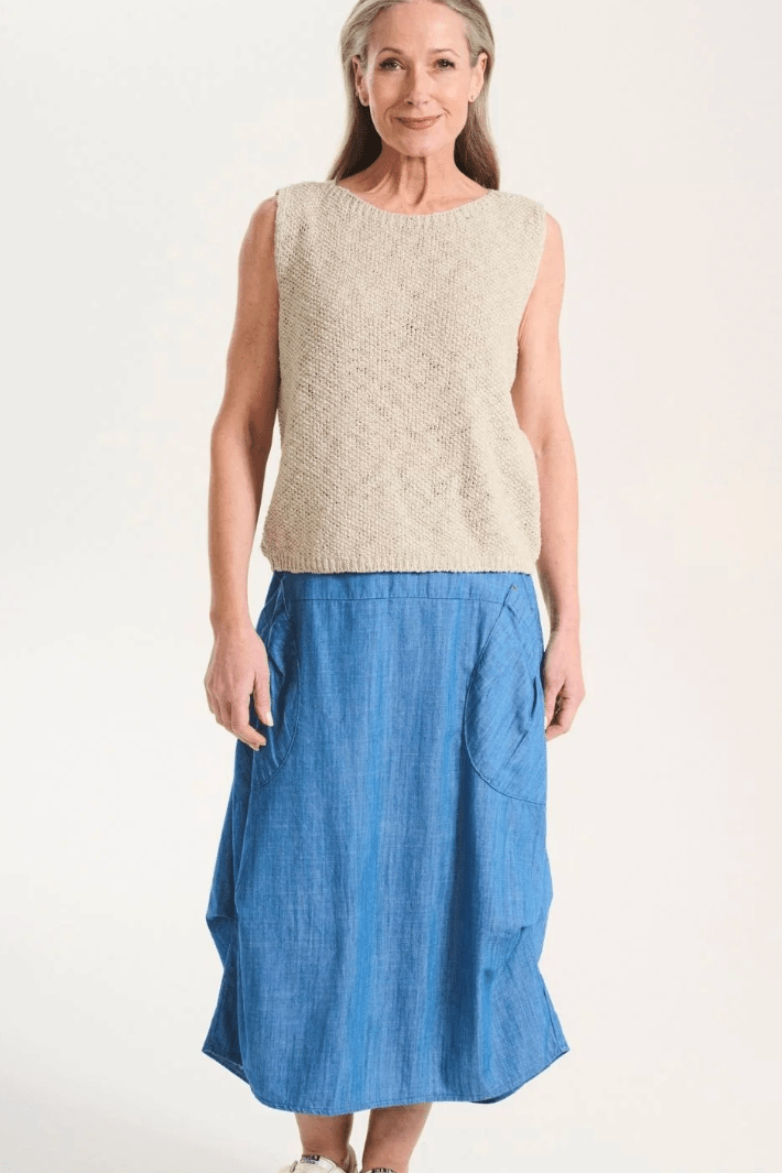 Olga De Polga Milwaukee Sedona Skirt Midwash Lightweight Cotton Denim