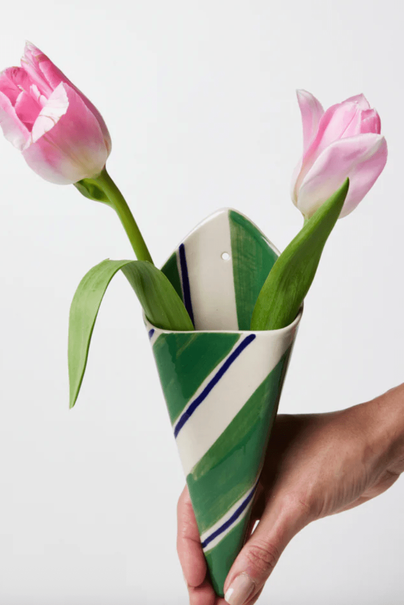 Jones and Co Folly Wall Vase Green Stripe