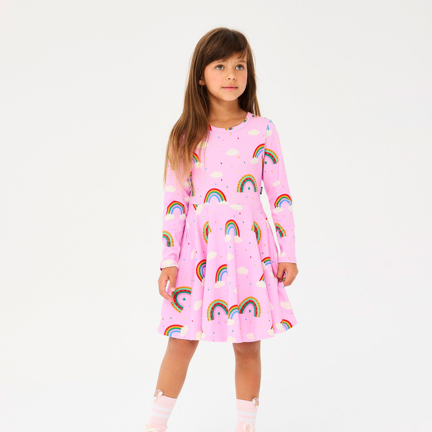 Rock Your Kid Somewhere Over the Rainbow Long Sleeve Waisted Dress