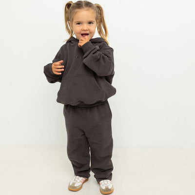 Tiny Trove Sporty Puff Print Cotton Hoodie Tracksuit Set Charcoal
