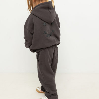 Tiny Trove Sporty Puff Print Cotton Hoodie Tracksuit Set Charcoal