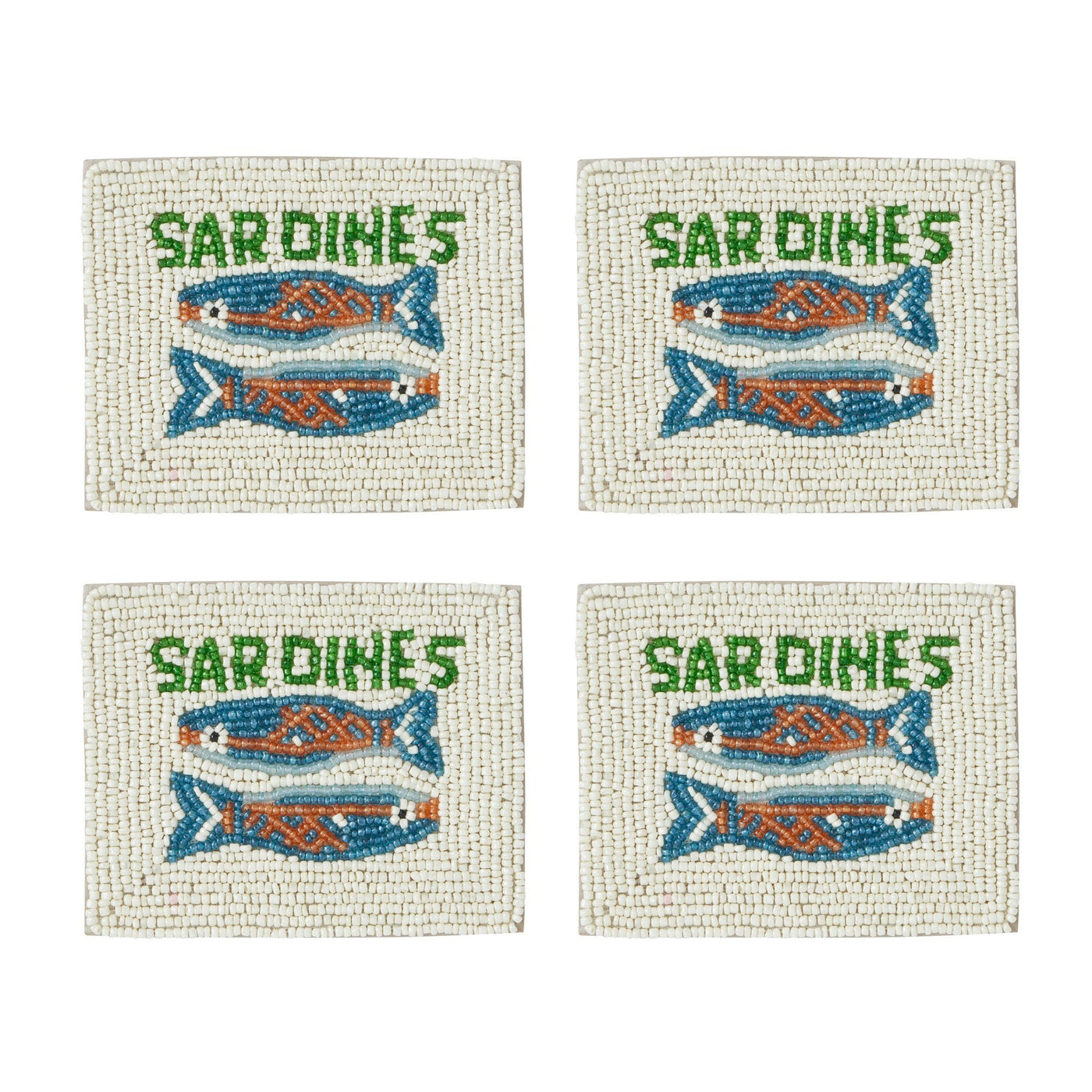 Sardines S/4 Beaded Coasters 10x12.5cm