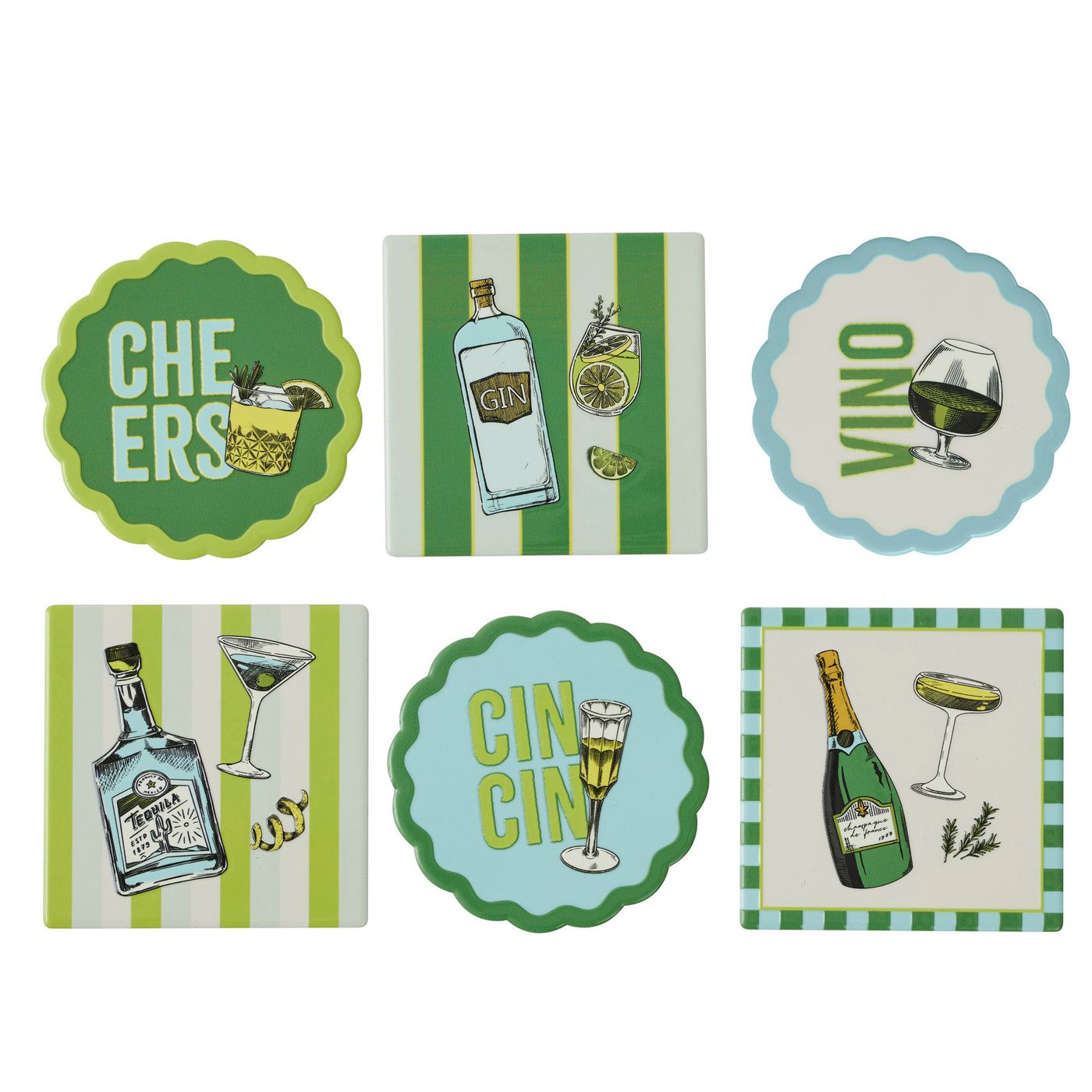 Gimlet Ceramic Coasters 6 Assorted Patterns