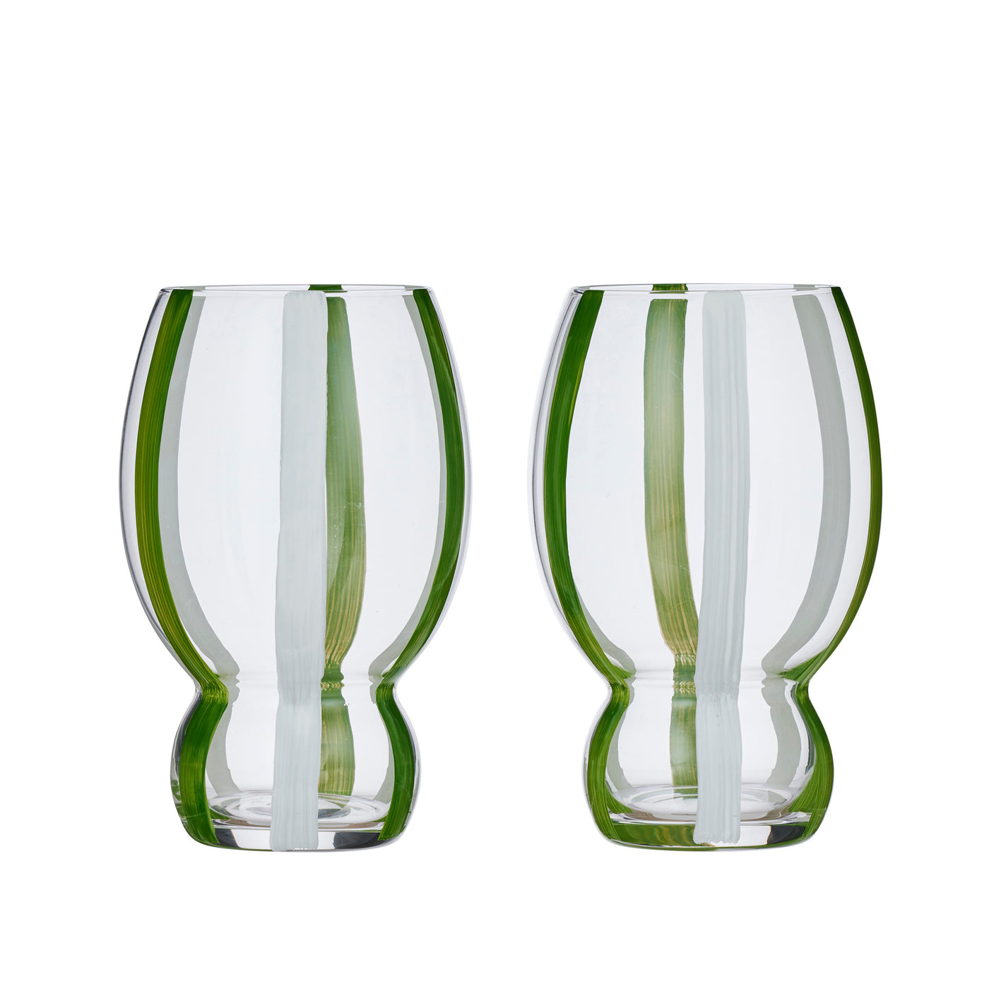 Kimi S/2 Wine Glass  Green /White Stripes