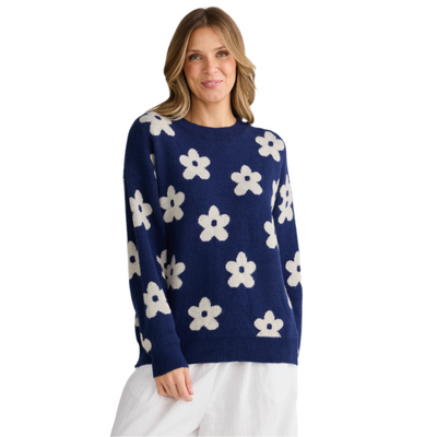 Holiday Maui Knit Navy Floral