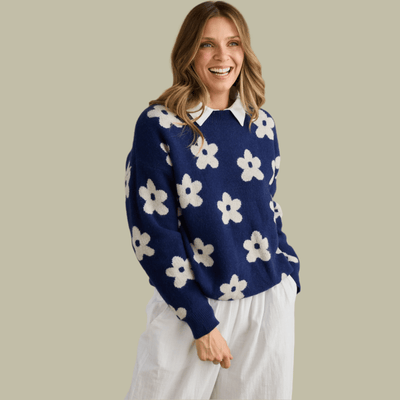 Holiday Maui Knit Navy Floral