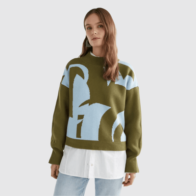 Elk The Label Leben Sweater Washer Blue/Artichoke