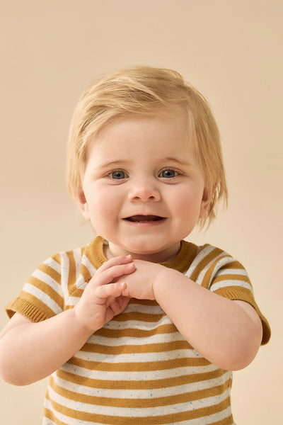 Wilson and Frenchy Golden Wave Stripe Organic Knitted Growsuit