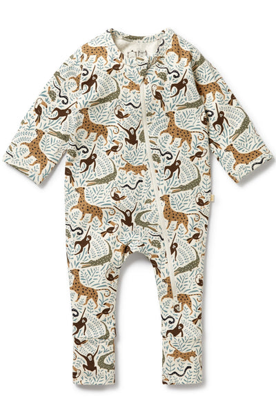 Wilson and Frenchy Mini Jungle Organic Zipsuit with Feet