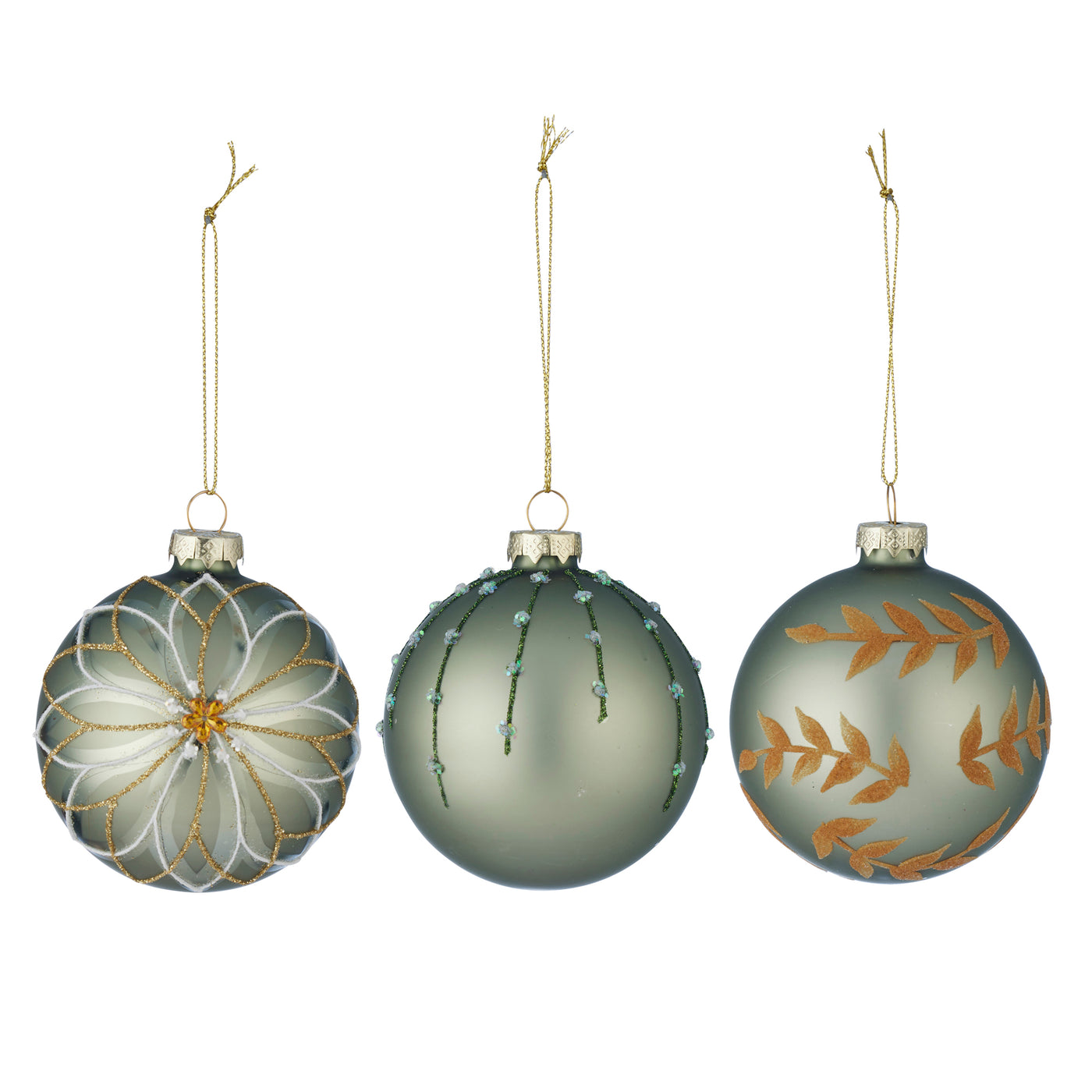 8cm Glass Bauble Glitter Matte Lt Gm