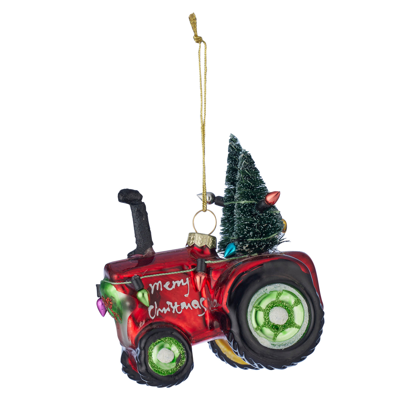 Tractor w/Tree Hang Glass 8cm Shiny Red