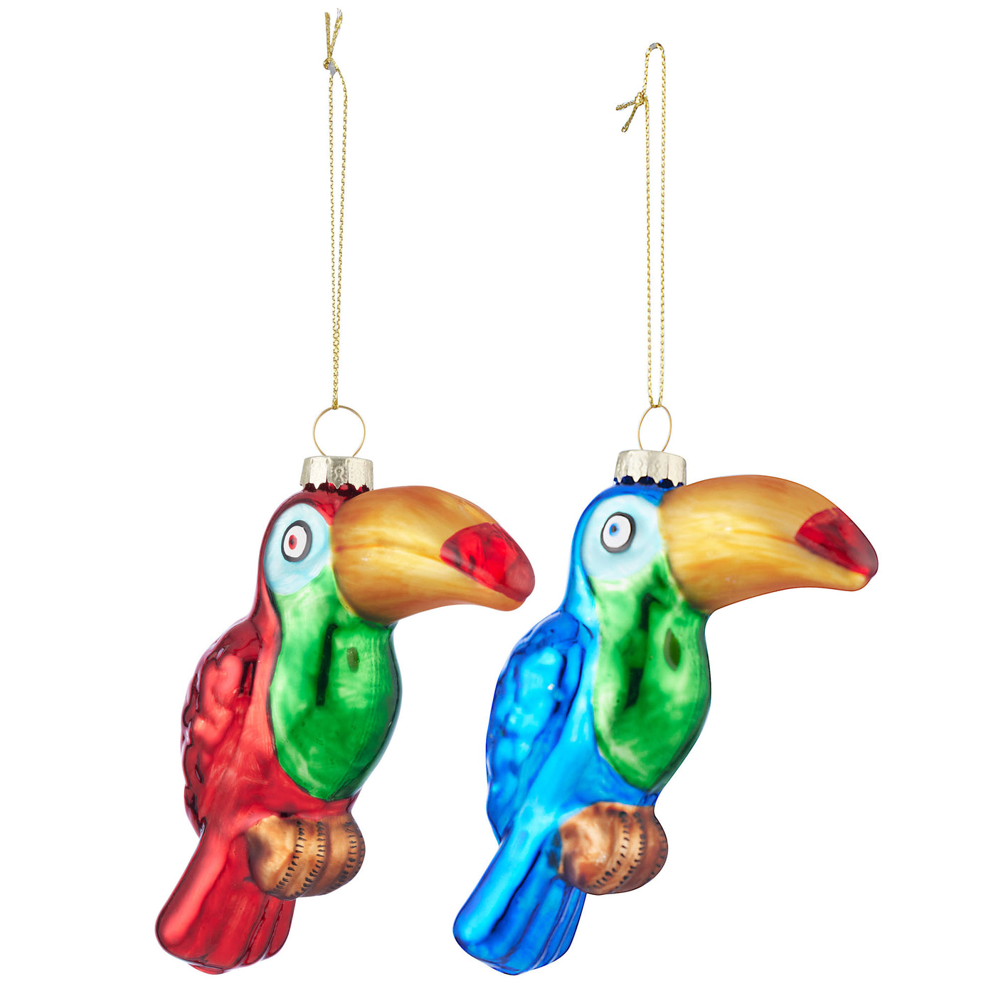 Toucan Ornament Glass  2 Asst