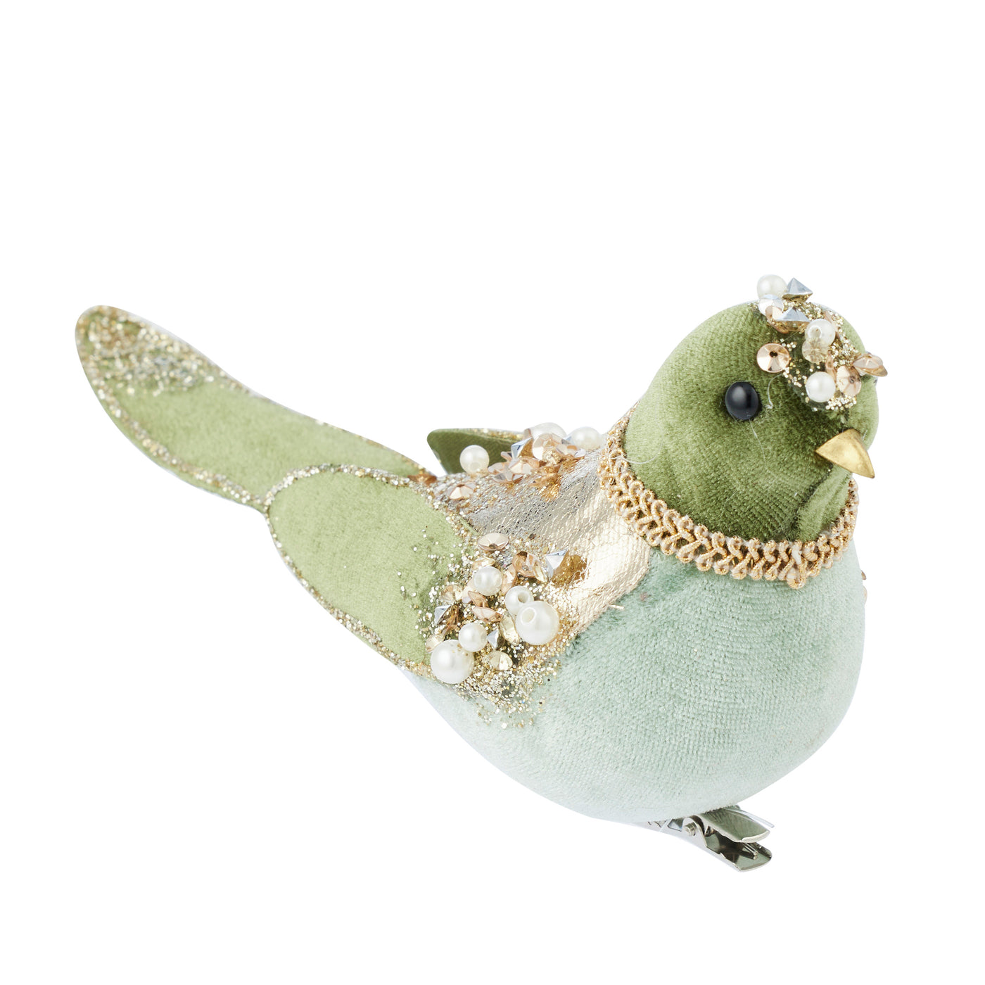 Pigeon Velvet/Foam 17x6x8cm Green/Gold