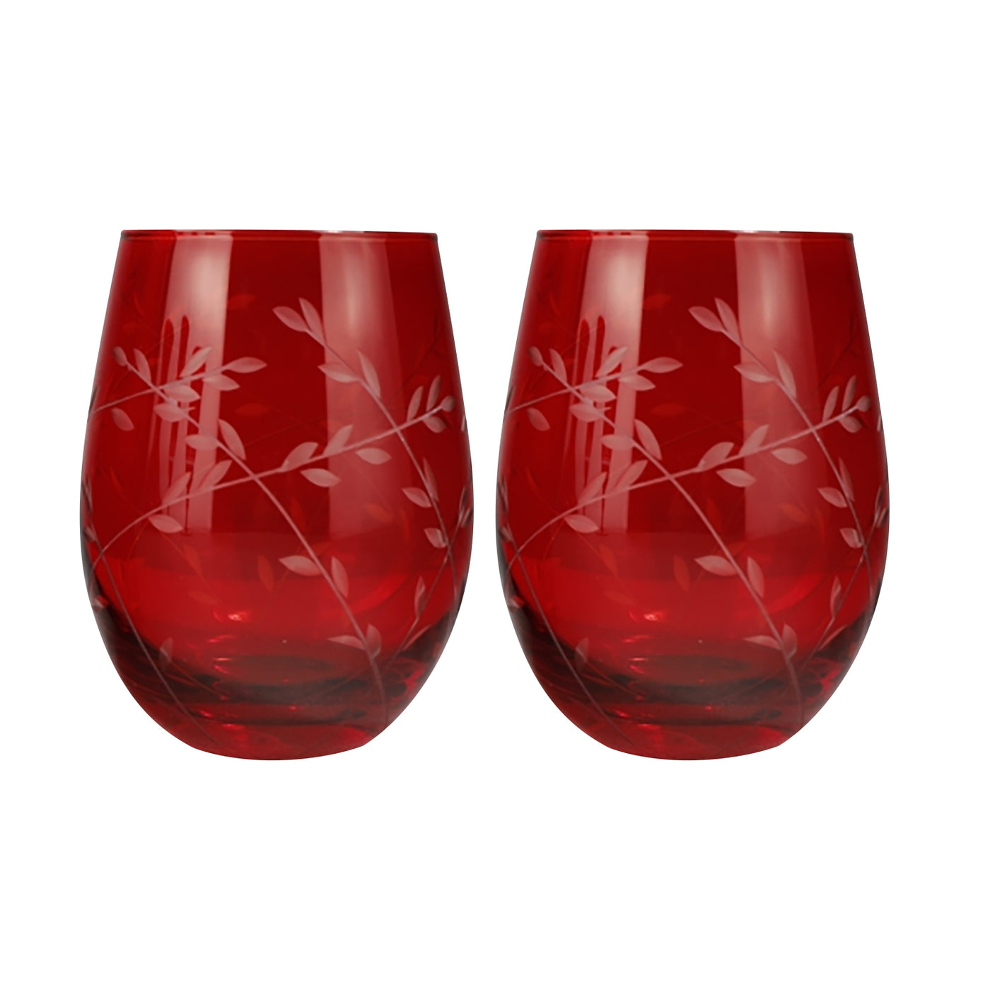 S/2 Stemless Glass Floral 4x12cm Red