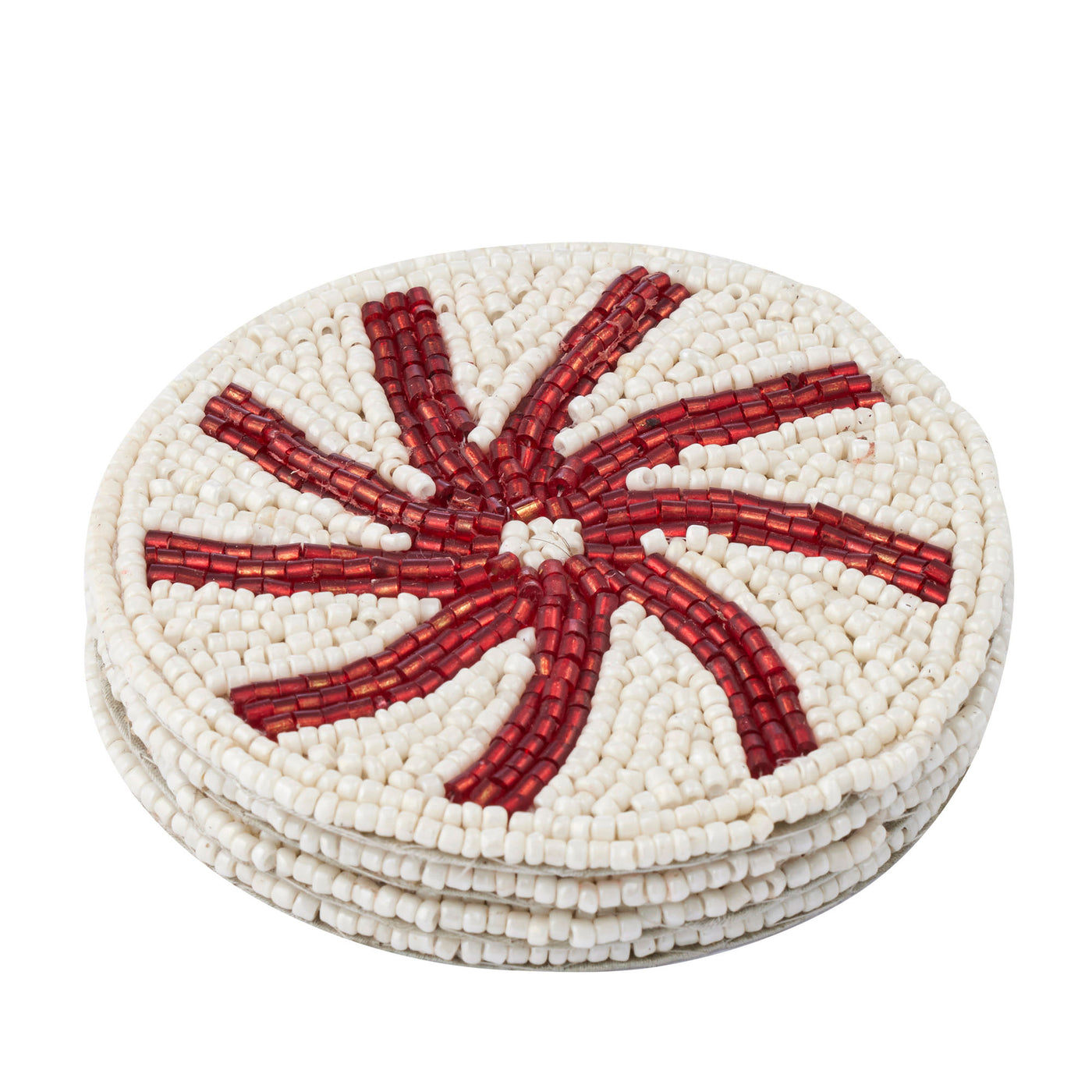S/4 Glass/Acry Beaded Coaster 10cm White/Red