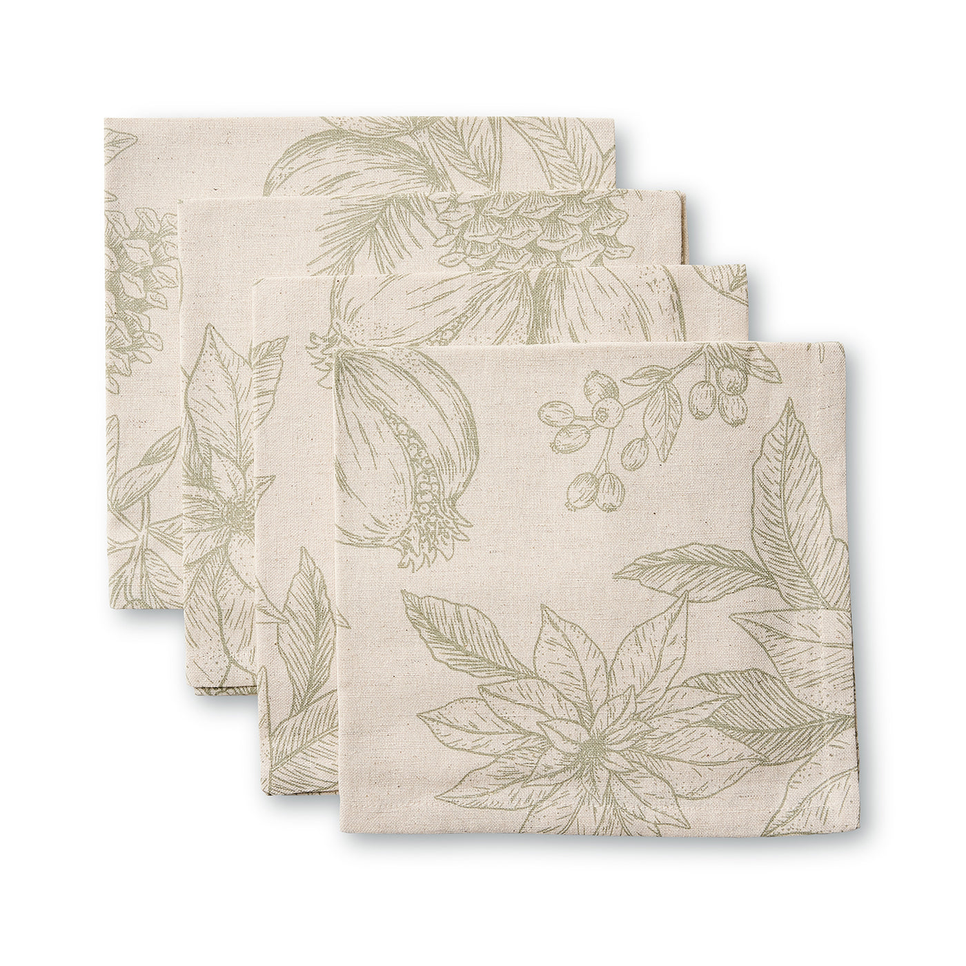 Poinsettia Olive/Flax Napkin Set 4