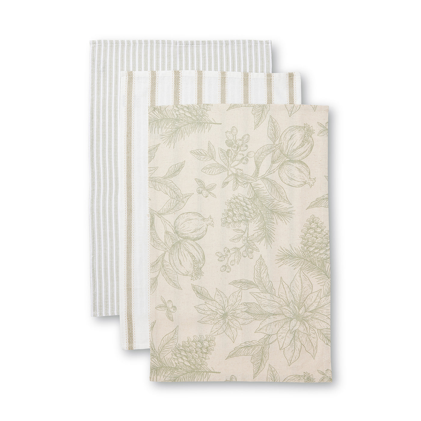 Poinsettia Olive /Flax Tea Towel Pack of 3