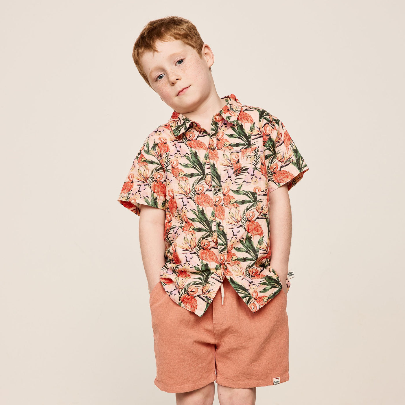 Goldie and Ace Holiday Linen Shirt in Flamingo Pink