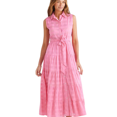 Brave and True Poppy Maxi Dress in Pink Window Check
