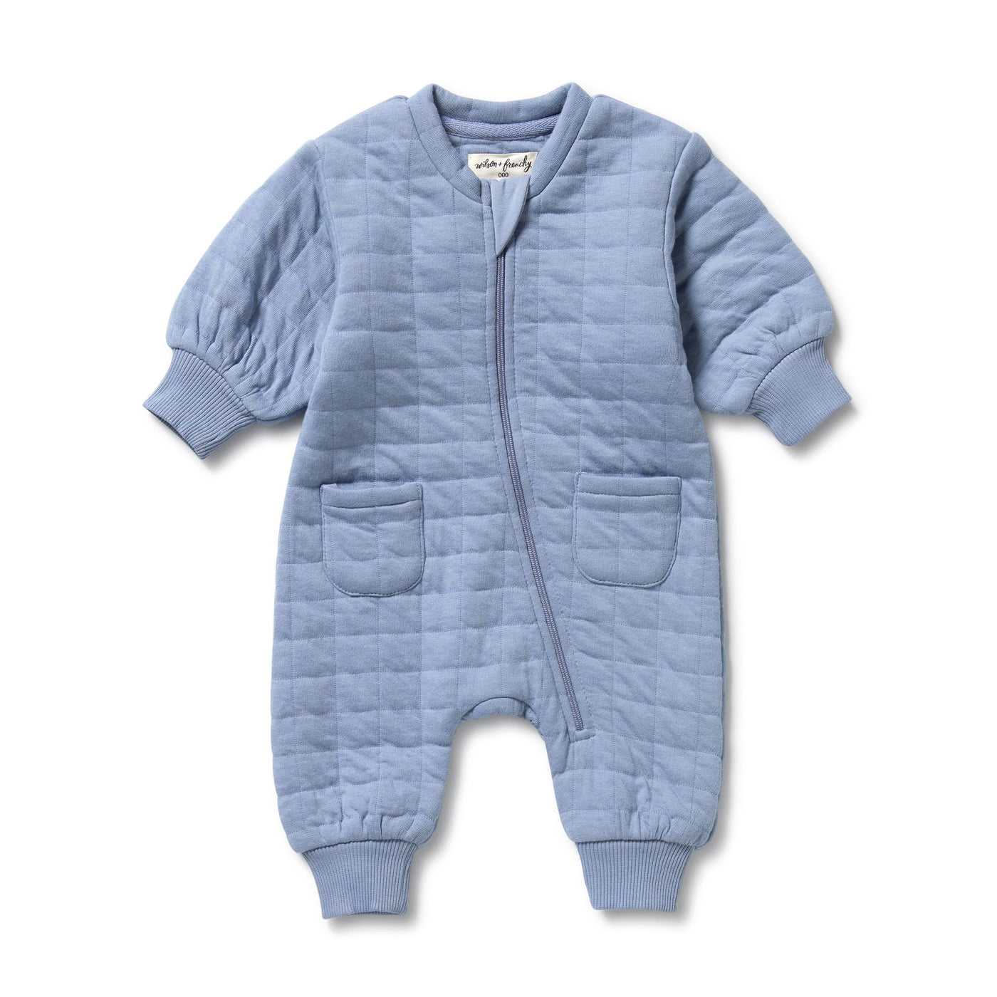 Wilson and Frenchy Sky Blue Organic Quilted Growsuit