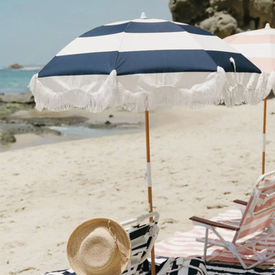 Business and Pleasure Holiday Beach Umbrella Navy Capri Stripe