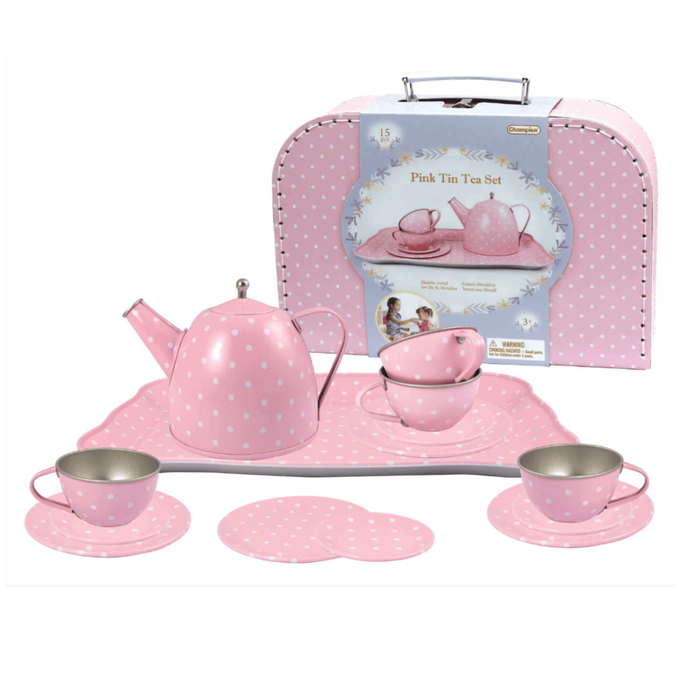 Pink Tin Tea Set In Suitcase
